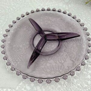 Vintage Imperial Candlewick 3 Part Divided Dish Tray Amethyst Purple Glass 9"